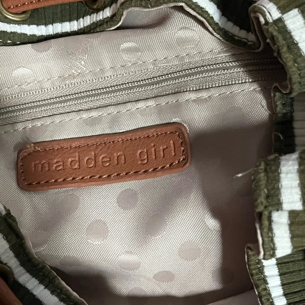 Madden Girl Backpack Green White Striped Fabric Bag